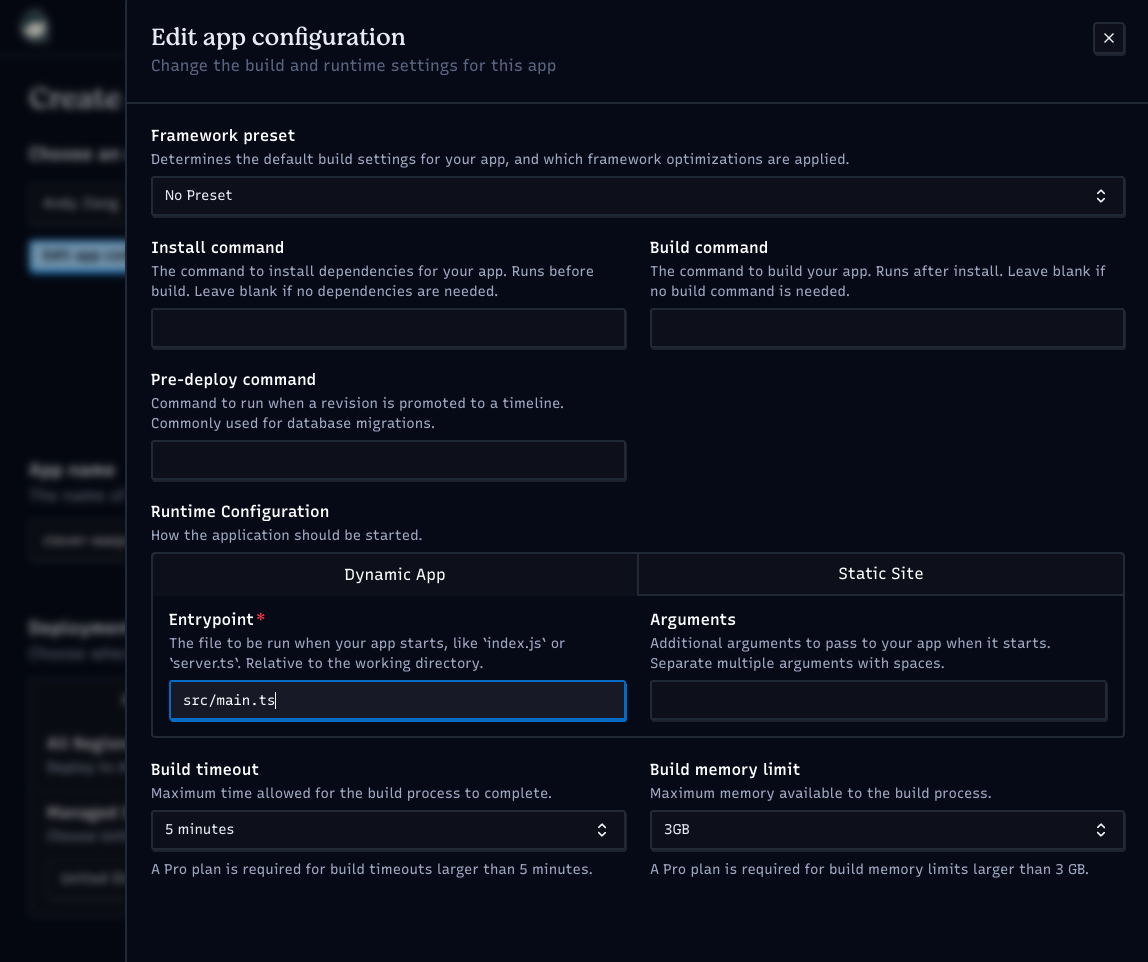 Setting entry point in app config
