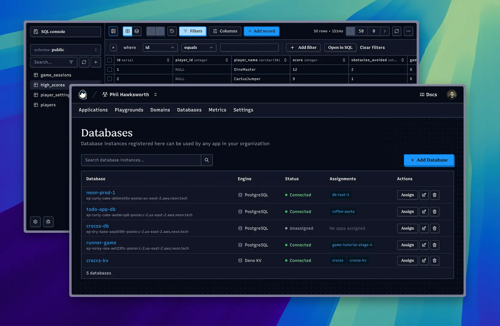 Database config screens