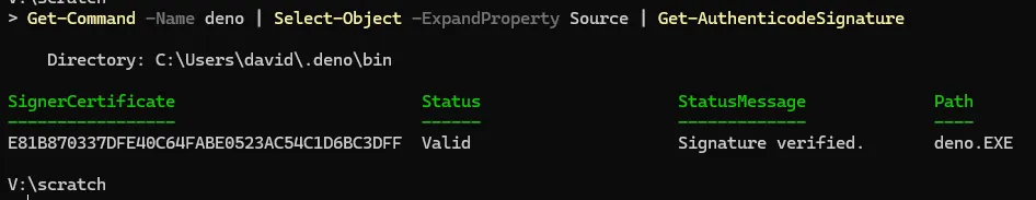 Verifying signature on Windows.